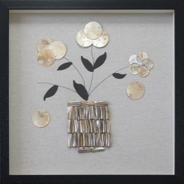 Imagem de Arte de parede de concha, decoração 3D com moldura, arte estética moderna, pinturas em tela boho para sala de estar, jantar, quarto, escritório e casa (40,9 cm x 48,7 cm)