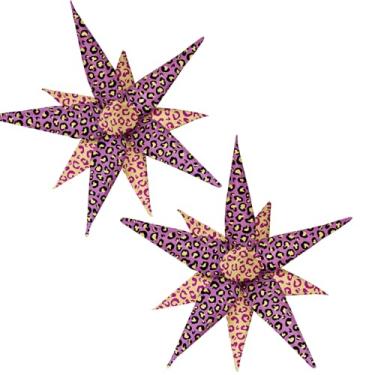 Imagem de Balão de folha de estrela explosiva com estampa de leopardo de 81 cm, balões com estampa de guepardo, balão de estrela explosivo 3D para safári na selva, aniversário, despedida de solteira, chá de