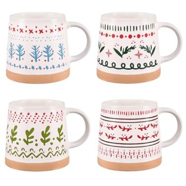 Imagem de Maustic Conjunto de 4 canecas de Natal, canecas de café de Natal, caneca de cerâmica para cacau quente, chocolate quente, café, chá, presentes para a família, 400 ml, seguro para micro-ondas e