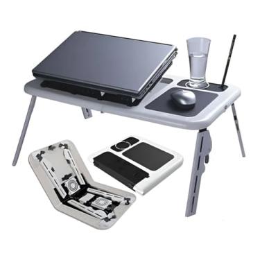 Imagem de Mesa para Notebook Dobrável com 2 Coolers USB, Suporte Ajustável em Plástico Resistente, Base para Mouse, Porta Copos