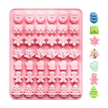 Imagem de Moldes de chocolate de silicone de Natal, sinos de árvore de Natal, boneco de neve, homem de gengibre, Papai Noel, moldes de doces pequenos para topos de bolo