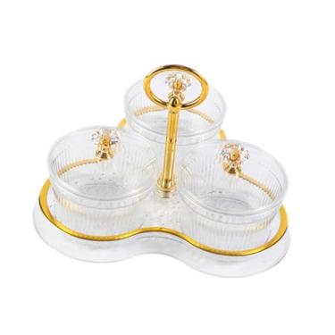 Imagem de IEUDNS Bandeja para Servir Frutas Secas, Doces E Nozes com Alça, Prática E com Tampa, com Divisórias, Ideal para Festas, Casamentos E Uso Doméstico, Grades transparentes com 3 elementos