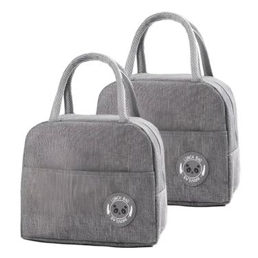 Imagem de Kit 2 Bolsa Térmica Portátil Lancheira Marmita Infantil de Mão para Viagem Piquenique (Cinza)