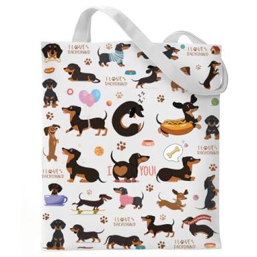 Imagem de VeloKomo Presentes Dachshund para mulheres - Sacola reutilizável para amantes de cães, mãe, filha, esposa, amigas, irmã, bolsa de compras de algodão com bolso para trabalho, compras, viagens, academia