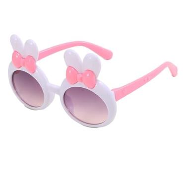 Imagem de Pacote com 1 óculos de sol redondos para crianças, jovens, armação em forma de coelho, pingentes de margarida ao ar livre para festas na praia, Branco