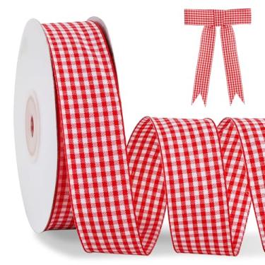 Imagem de TONIFUL 2,5 cm x 25 metros fita xadrez xadrez bufante guingão vermelho para embrulho de presente, arcos de cabelo, buquê floral, artesanato, Páscoa, Dia dos Namorados, chá de bebê, aniversário, Natal