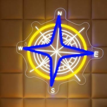 Imagem de Neonawall Compass Neon Sign for Wall Decor Light Up Letters Business Led Sign Birthday Party Gifts Led Decorative Night Signs Game Room Decoration Party Signs for Home Bedroom Travel Grand Opening