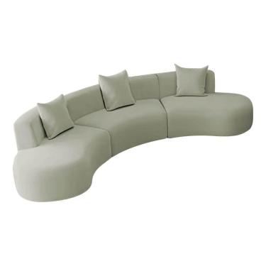 Imagem de Kit Sofá Modular 4 Lugares 360cm Moderno Curvo Orgânico Duna Bouclé Verde Oliva