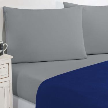 Imagem de Jogo De Cama Malha Lençol 100% Algodão Gran Moratta 3 Peças Solteiro - Azul Royal/Cinza