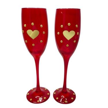 Imagem de Kit 2 Taças Vidro Casamento Noivos Presente Amor