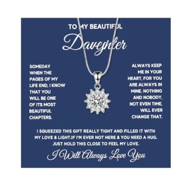 Imagem de Embtrem Colar To My Daughter, prata, girassol, moissanita, para mulheres, presente de aniversário para filha, mãe e pai, Cobre, Sem Pedra Preciosa