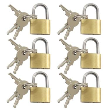 Imagem de Cionyce 6 peças mini cadeado com chave, cadeado minúsculo dourado, pequenos e fofos cadeados de bagagem, cadeado antigo para mala, mochila escolar, caixas, decoração (20 mm)