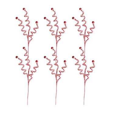 Imagem de Egolot 6 palhetas de bengala de doces de Natal para topo de árvore de Natal, palhetas vermelhas e brancas, sprays para guirlanda de Natal, vasos de mesa, enfeites de bengala doce, decorações