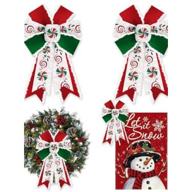 Imagem de 2 peças de laços de feliz Natal para grinaldas, laços de guirlanda de Natal, laços vermelhos, brancos e verdes, laços de bengala doce para porta da frente, decoração de Natal, laços de artesanato de