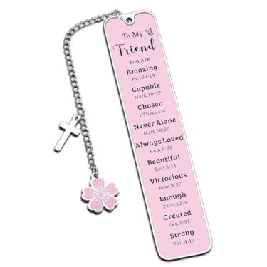 Imagem de Marcador de livro de amigos cristãos, presente para mulheres, meias de Natal, versículo bíblico, cruz, berloque, presente de incentivo religioso para fé, irmãs, batismo, aniversário, rosa, marcador de
