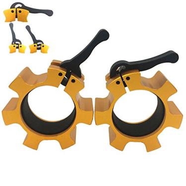 Imagem de Greententljs Grampos de barra olímpicos de metal alumínio liberação rápida par de travas 5.1 cm barra de pesos para treino profissional halterofilismo fitness (dourado, 5 cm)