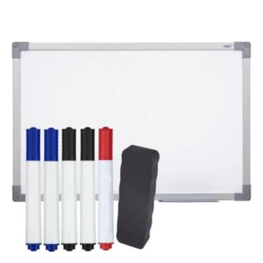 Imagem de Lousa Quadro Branco Moldura MDF Aluminizado 100x70cm + 5 Canetas Marcadoras 1 Apagador