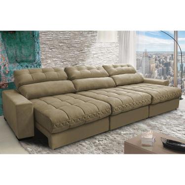 Imagem de Sofá Retrátil E Reclinável Com Molas Ensacadas Cama Inbox Master 3,22m Tecido Suede Bege