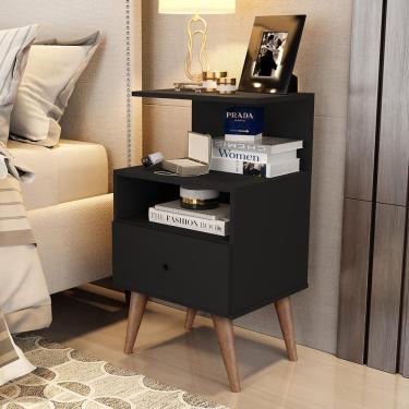 Imagem de Mesa De Cabeceira Euro - Mdp 1 Gaveta Pintura Uv Preto - J3 Móveis