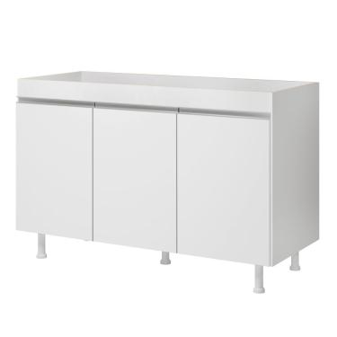 Imagem de Balcão Buffet Gabinete De Cozinha Lux 119cm 100% Mdf Sem Tampo 03 Portas Branco - Abmaza