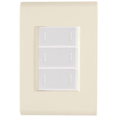 Imagem de Cj Placa Três Interruptor Triplo Liz Bege Tramontina Completo Pronto Tramontina