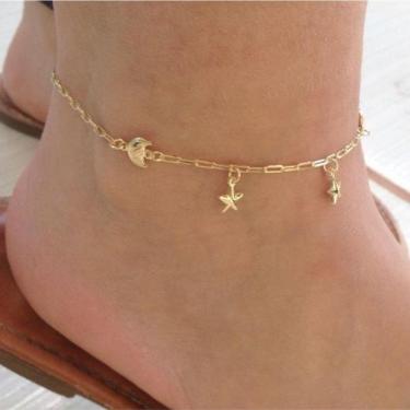 Imagem de Tornozeleira Lua E Estrela Banhado A Ouro