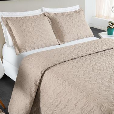 Imagem de Cobre Leito 200 Fios Bordado ágata Queen 03 Peças - Cáqui