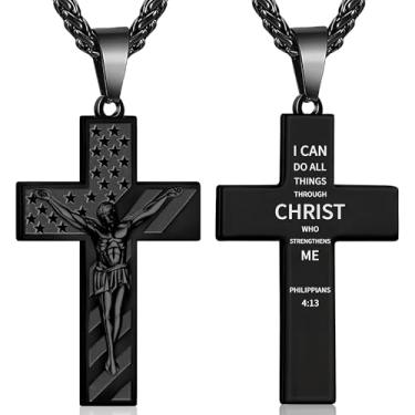 Imagem de Esrial Colar com cruz de Jesus para homens, crucifixo, versículo bíblico, pingente de aço inoxidável, 45 + 5 cm, presentes religiosos para homens, Medium, Aço inoxidável, Sem Pedra Preciosa