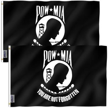 Imagem de ANLEY Pack de 2 Fly Breeze 3x5 Foot Bandeira POW MIA - Cores vivas e resistentes ao desbotamento UV - Cabeçalho de lona e costura dupla - Você não é esquecido Bandeiras de prisioneiro