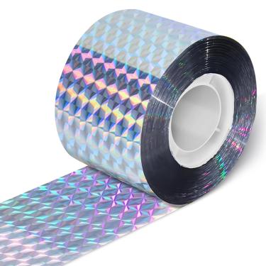 Imagem de Fita para assustar pássaros de 50 m x 4,8 cm, fita flash refletiva de cobertura ultralarga para uso ao ar livre, fita holográfica durável com efeitos visuais e sonoros, pendurar ou amarrar para