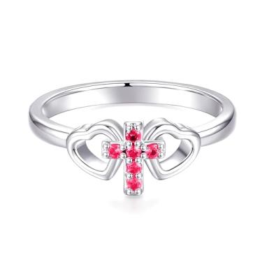 Imagem de DVAVA Anéis de coração de zircônia cúbica minúscula religiosa tamanho 1-5 anel com cruz para batismo, batizado, dedicação, presente de primeira comunhão para afilhada, Cobre, Zircônia cúbica