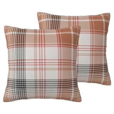 Imagem de VIREOTHIA Capas de almofada xadrez búfalo 50 x 50 conjunto de 2 capas de almofada decorativas outono outono laranja cinza capas de almofada para sofá-cama decoração de sofá