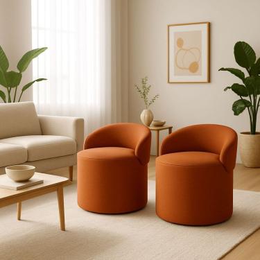 Imagem de Kit 2 Puff Encosto Suede Redondo Sala Banco Orgânico Quarto