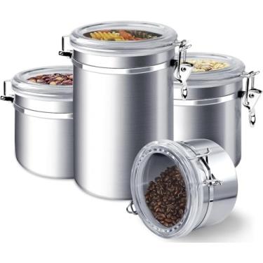Imagem de Conjunto Hermético Inox, 4 Peças, Recipientes Armazenamento de Alimentospara Armazenar Mantimentos e Temperos. Porta Mantimentos, Pote Hermético, Potes para Mantimentos, Pote de Armazenamento Cafe