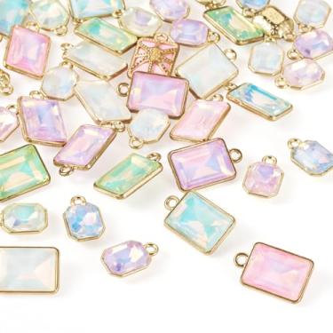 Imagem de Spritewelry Pingentes de strass de vidro, redondo, oval, coração, brilhante, colorido, vintage, facetado, pedras preciosas, pingentes para fazer joias, pulseira, colar, brinco, Metal não precioso, Sem