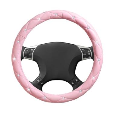 Imagem de KUQUTIDY Capa de volante de diamante brilhante, protetor de volante antiderrapante de couro macio de 38 cm para mulheres e meninas, acessórios de carro de strass de cristal para carros, sedãs, SUVs