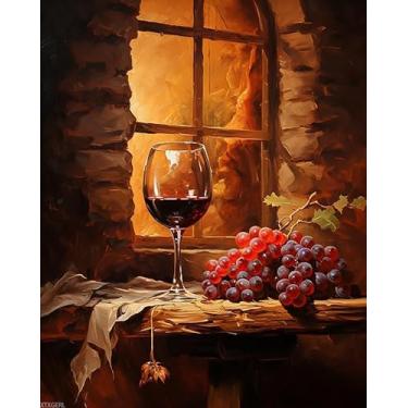 Imagem de XTXGERL Pintura a óleo DIY em tela para adultos, taça de vinho vintage em adega, kits de pintura por números em tela, kit de pintura acrílica DIY, presente de decoração de parede para casa, 40 x 50 cm