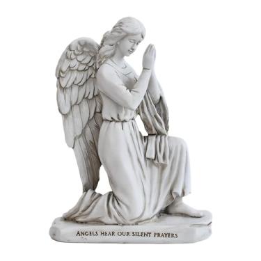 Imagem de GudaAphrmix Estatueta de jardim de anjo orando – estátua de asas de anjo ajoelhadas ao ar livre escultura de fada religiosa resina esculpida à mão decoração de arte para casa gramado quintal pátio