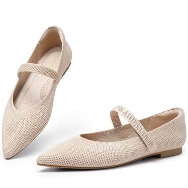 Imagem de MaxMuxun Sapatilhas femininas de balé, bico fino, Mary Jane, sapatilhas, confortáveis, de malha, para casamento, escritório, festa, negócios, Bege, 36