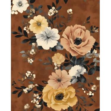 Imagem de Papel de parede floral descascar e colar laranja escuro colorido boho botânico papel de contato vintage marrom grande flor mural de parede vinil impermeável autoadesivo removível aluguer dormitório