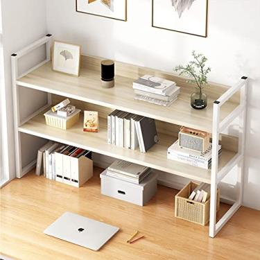 Imagem de Prateleira de mesa simples - Estante de mesa de ferro forjado de 3 camadas, rack de armazenamento de dormitório de vento industrial, estante de mesa de computador, suporte de exibição multifuncional
