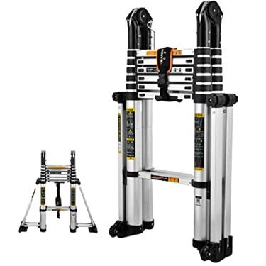 Imagem de BPHUI Escada de extensão telescópica para casa 27 m, escada telescópica de alumínio, escada dobrável com mecanismo de bloqueio de mola para telhado, escada de extensão de retração de um botão, carga máxima de 150 kg