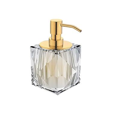 Imagem de Dispensador de sabão de vidro cristal de 250 ml dispensador de sabão galvanizado garrafa de loção para cabeça casa de banho dispensador de sabão quadrado, dispensador de sabão de bancada dourada
