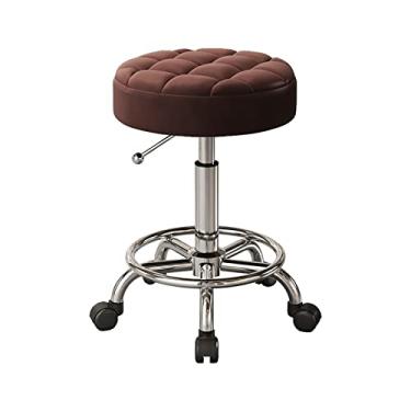 Imagem de Banqueta redonda de couro PU com altura ajustável, giratória, desenho, trabalho, SPA, loja, salão, bancos, com rodas, cadeira de escritório, H