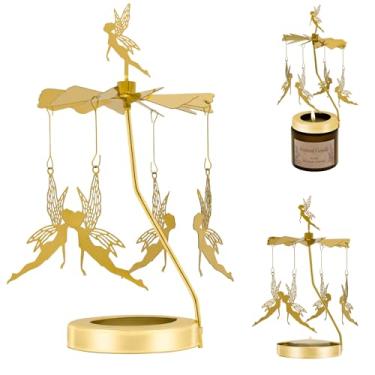 Imagem de Rancco Suporte de vela giratório - Suporte de vela de luzes de chá de fadas voadoras douradas, suporte giratório para velas de tealight, girador de vela de metal movido a calor para mesa de centro de