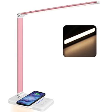Imagem de JOSTIC Lâmpada de mesa LED com luz noturna, carregador rápido sem fio, porta de carregamento USB, 10 brilho, 5 modos de cor, luminária de mesa de cabeceira regulável para quarto, controle de toque