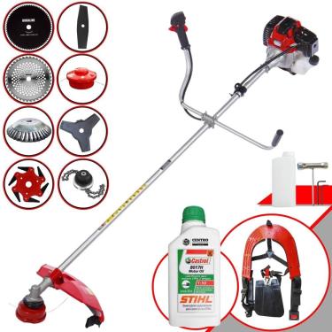 Imagem de Roçadeira Robusta Toyama RT43-L À Gasolina 43cc 1,7HP Para Todos os Tipos de Trabalho Com Carretel de Nylon + Kit de 7 Opções de Cortes + ÓLEO STIHL