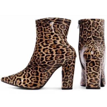 Imagem de Bota Cano Curto Salto Alto Grosso Bico Fino 9cm Animal Print Genero:Feminino;Cor:;Tamanho:35-Feminino