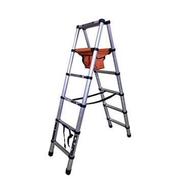 Imagem de Escada telescópica portátil de alumínio com bolsa de ferramentas é adequada para sótão de escritório doméstico (tamanho: 5 passos)