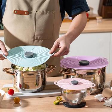 Imagem de Tampa de panela de silicone para alimentos, tampa hermética à prova de vazamento de 19 cm de diâmetro para panelas e tigelas, azul, conjunto de 1 peça azul